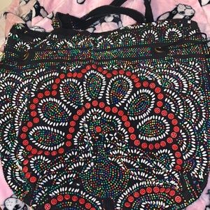1970s Vintage Bead Design Drawstring Bag